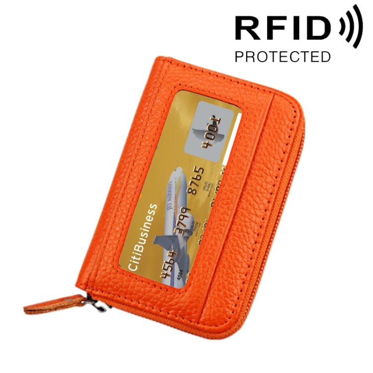 Genuine Cowhide Leather Solid Color Zipper Horizontal Card Holder Wallet RFID Blocking Card Bag Protect Case with 12 Card Slots, Size: 11.5*7.5cm