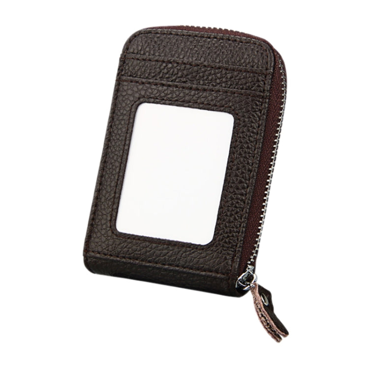 Genuine Cowhide Leather Solid Color Zipper Vertical Card Holder Wallet RFID Blocking Card Bag Protect Case with 12 Card Slots, Size: 11.5*7.5cm