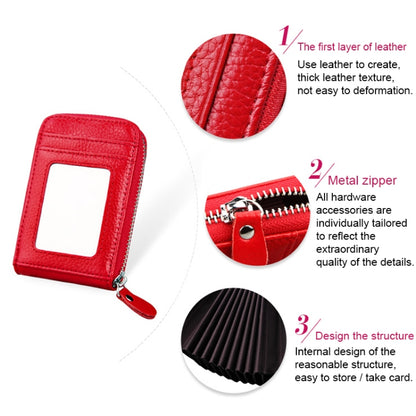 Genuine Cowhide Leather Solid Color Zipper Vertical Card Holder Wallet RFID Blocking Card Bag Protect Case with 12 Card Slots, Size: 11.5*7.5cm