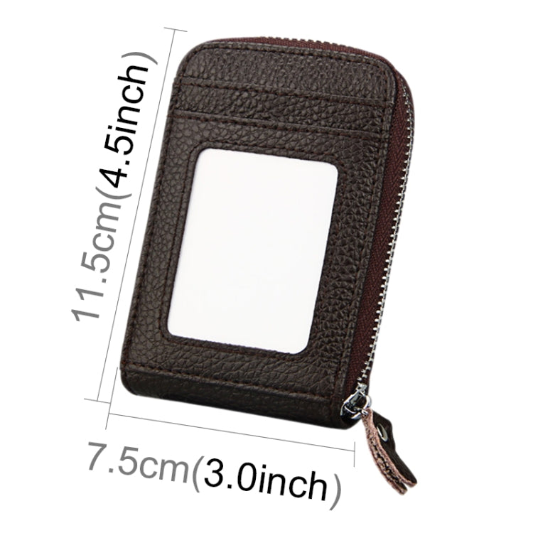 Genuine Cowhide Leather Solid Color Zipper Vertical Card Holder Wallet RFID Blocking Card Bag Protect Case with 12 Card Slots, Size: 11.5*7.5cm