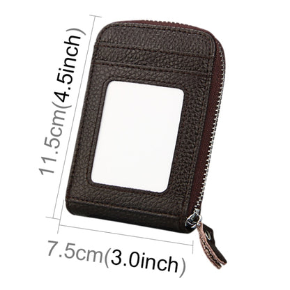 Genuine Cowhide Leather Solid Color Zipper Vertical Card Holder Wallet RFID Blocking Card Bag Protect Case with 12 Card Slots, Size: 11.5*7.5cm