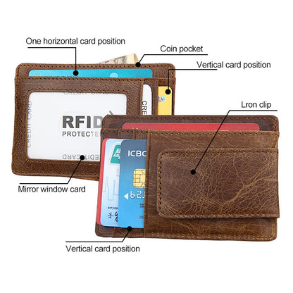 محفظة بطاقات جلدية شمعية زيتية مضادة للمغناطيس بتقنية RFID من Crazy Horse بتصميم KB80 للرجال والنساء