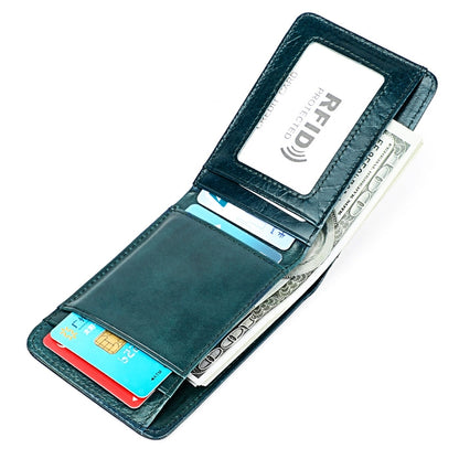 KB186 Antimagnetic RFID Mini Crazy Horse Texture Leather Billfold Card Wallet for Men and Women