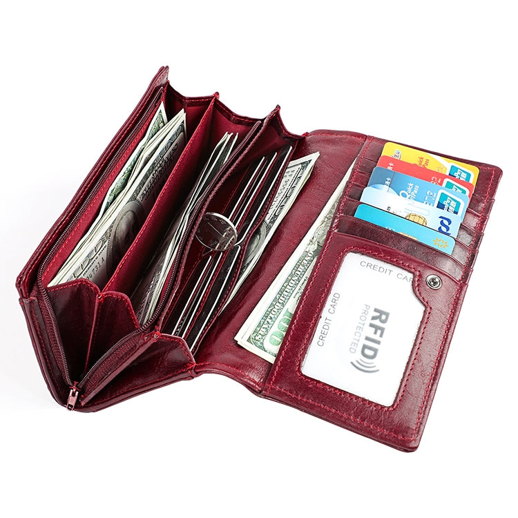 3559 Antimagnetic RFID Multi-function Zipper Retro Top-grain Leather Lady Purse Wallet
