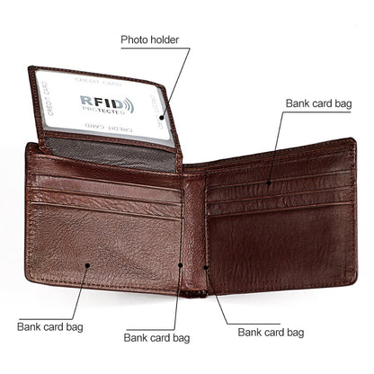 8018 Antimagnetic RFID Retro Fashion Crazy Horse Texture Leather Wallet for Men and Women, 8018