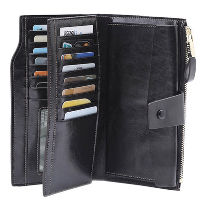 8236 Antimagnetic RFID Multi-function Oil Wax Leather Lady Wallet Large-capacity Purse