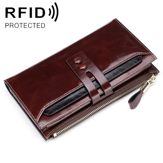 8239 Antimagnetic RFID Multi-function Leather Lady Wallet Large-capacity Purse with Detachable Card Holder (Rose Purple)