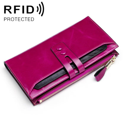 8239 Antimagnetic RFID Multi-function Leather Lady Wallet Large-capacity Purse with Detachable Card Holder (Rose Purple)