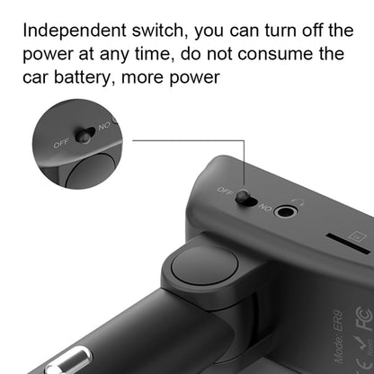 ER9 2 in 1 Hands-Free Calling Car Kit Wireless Bluetooth Headset Dual USB Charger FM Transmitter MP3 Music Player, ER9