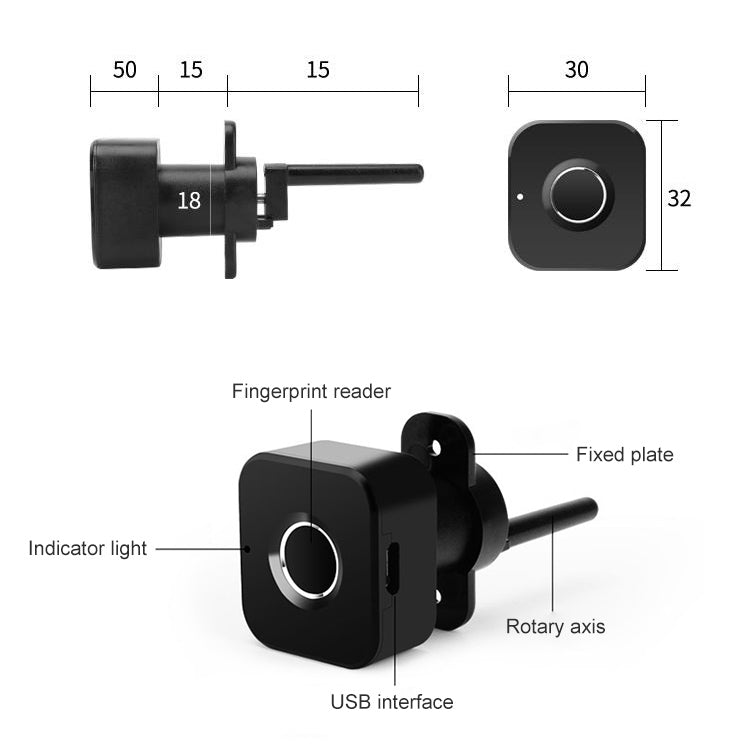 BP01-B Micro USB Charging Triple Drawer Right Hand Unlocking Smart Semiconductor Fingerprint Lock, Right Hand Unlocking
