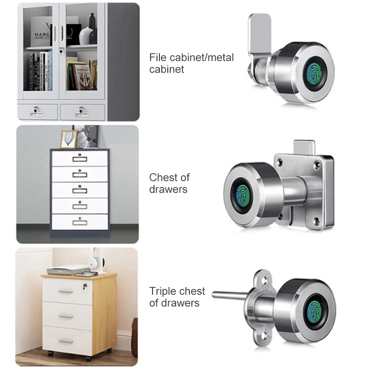 T23FB Micro USB Charging Zinc Alloy Smart Fingerprint + Bluetooth Triple Linkage Open Drawer Lock File Cabinet Lock, Triple Linkage Open Fingerprint + Bluetooth