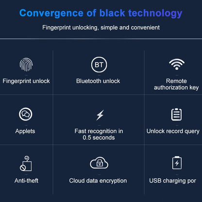 T23FB Micro USB Charging Zinc Alloy Smart Fingerprint + Bluetooth Triple Linkage Open Drawer Lock File Cabinet Lock, Triple Linkage Open Fingerprint + Bluetooth