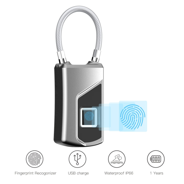 Anytek USB Charging Waterproof Anti-theft Non-password Electrically Intelligent Fingerprint Padlock Size:3.2cm × 3.5cm × 9cm, Anytek USB Charging Padlock