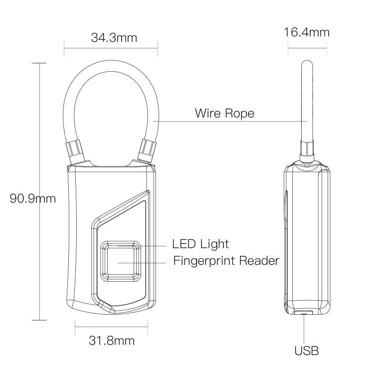 Anytek USB Charging Waterproof Anti-theft Non-password Electrically Intelligent Fingerprint Padlock Size:3.2cm × 3.5cm × 9cm, Anytek USB Charging Padlock