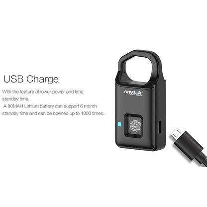 Anytek P4 3.7V Micro USB Charging Semiconductor Fingerprint Sensing Small Padlock, P4