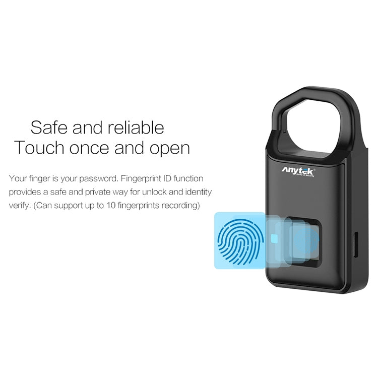 Anytek P4 3.7V Micro USB Charging Semiconductor Fingerprint Sensing Small Padlock, P4