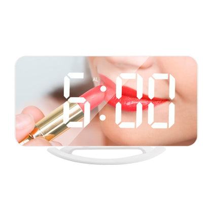 ساعة مكتب TS-8201-W متعددة الوظائف مزودة بمرآة مكياج LED ومنبه إلكتروني حساس للضوء تلقائيًا