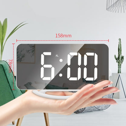 ساعة مكتب TS-8201-W متعددة الوظائف مزودة بمرآة مكياج LED ومنبه إلكتروني حساس للضوء تلقائيًا