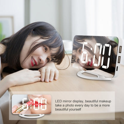 ساعة مكتب TS-8201-W متعددة الوظائف مزودة بمرآة مكياج LED ومنبه إلكتروني حساس للضوء تلقائيًا
