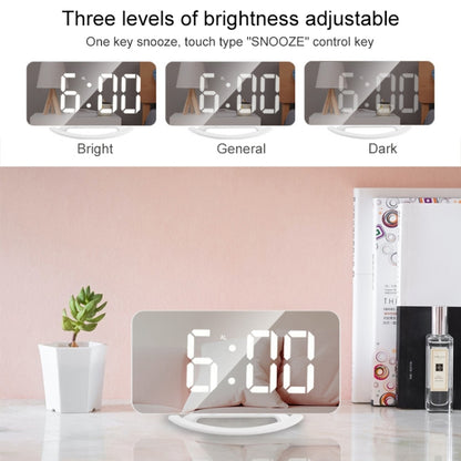 ساعة مكتب TS-8201-W متعددة الوظائف مزودة بمرآة مكياج LED ومنبه إلكتروني حساس للضوء تلقائيًا