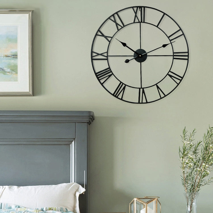 60cm Retro Living Room Iron Round Roman Numeral Mute Decorative Wall Clock, 60cm