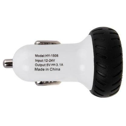 Mini Wheels Design 5V 1.0A+2.1A Double USB Universal Quick Car Charger for Phones / Tablets(White + Black ), Double USB