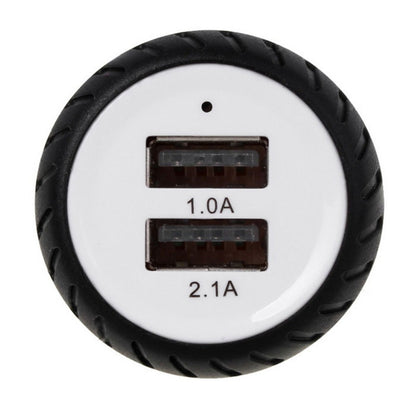 Mini Wheels Design 5V 1.0A+2.1A Double USB Universal Quick Car Charger for Phones / Tablets(White + Black ), Double USB