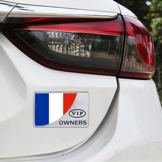Universal Car France Flag Rectangle Shape VIP Metal Decorative Sticker, France Flag (Silver)