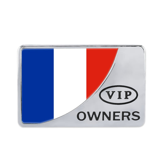 Universal Car France Flag Rectangle Shape VIP Metal Decorative Sticker, France Flag (Silver)