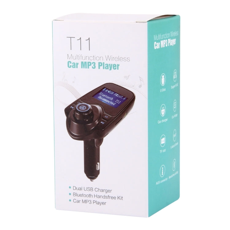 مشغل MP3 للسيارة T11 مزود بخاصية بلوتوث وجهاز إرسال FM بشاشة LED، يدعم الشحن بمنفذ USB مزدوج، وخاصية التشغيل بدون استخدام اليدين وبطاقة TF وU Disk Music، T11