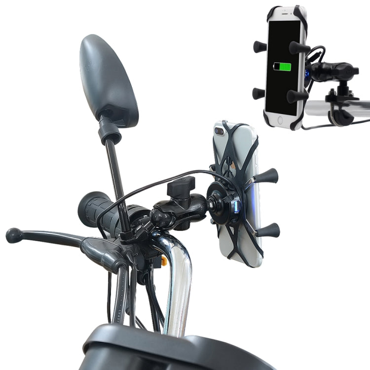 Motorcycle X Shape Aluminum Alloy Phone Bracket 5V 2.1A Phone Charger, CS-416A3
