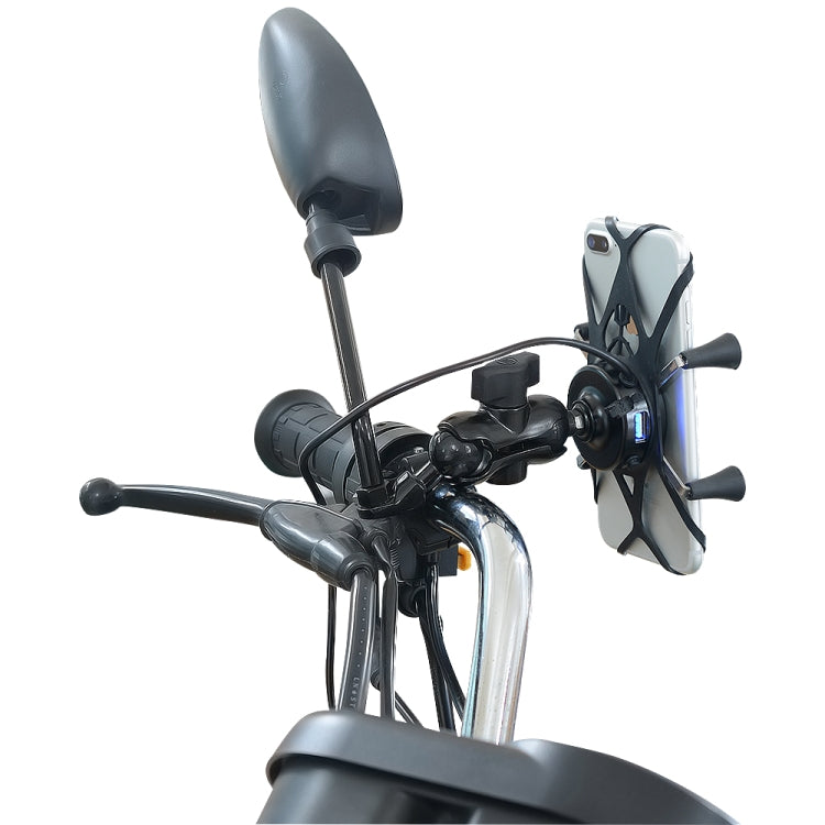 Motorcycle X Shape Aluminum Alloy Phone Bracket 5V 2.1A Phone Charger, CS-416A3
