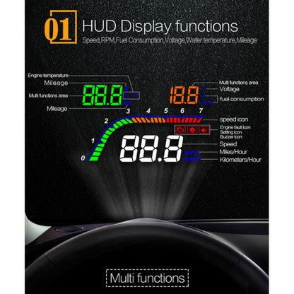 نظام أمان شاشة عرض أمامية مثبتة على السيارة T100 OBD2 مقاس 4 بوصات، يدعم سرعة السيارة / عرض سرعة دوران المحرك / استهلاك الوقود الفوري / اكتشاف رمز الخطأ والقضاء عليه، T100