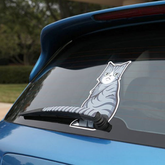 Vehicle Car Rear Windshield Window Wiper Reflective Self-Adhesive Cat Moving Tail Vinyl Decal Sticker, Frowning Cat, Smiling Cat