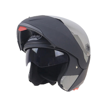 JIEKAI 105 Full Face Helmet Electromobile Motorcycle Double Lens Protective Helmet, Size: M (Matte Black+Silver), Size: M