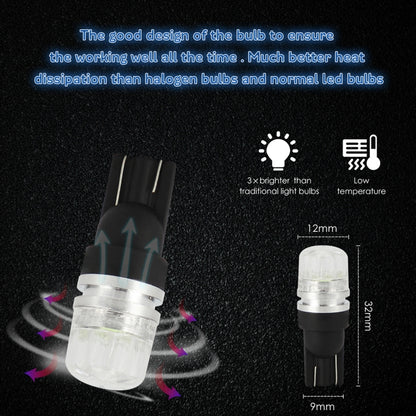 10 PCS T10 2W 100LM IP67 LEDs Bulbs Prismatic Shape Car Lens Decoder Mini Lamps DC 12V, with 2LEDs SMD-5730 Lamps