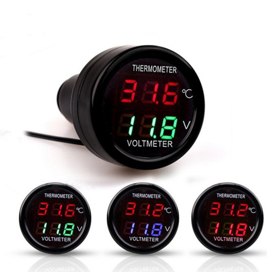 2 in 1 Universal Car Digital Voltage Meter Temperature Meter (Random Color Delivery), Without USB Charger