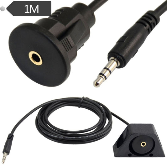 1m Car Truck Dashboard Flush Mount 3.5mm 1/8 AUX Audio Jack Extension Cable Kit, For Cable Length: 1m With Holder