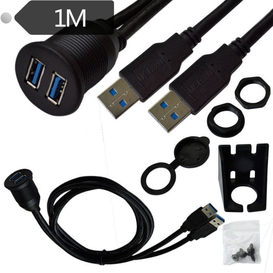 1m Flush Mount USB 3.0 Dock Car Ship Motorcycle Dashboard Panel Male to Female Data Waterproof Extension Cord, For Cable Length: 1m