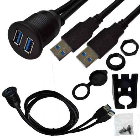 1m Flush Mount USB 3.0 Dock Car Ship Motorcycle Dashboard Panel Male to Female Data Waterproof Extension Cord, For Cable Length: 1m
