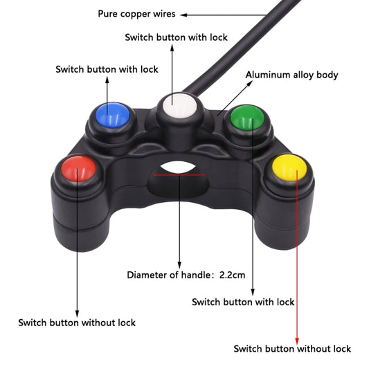 Motorcycle Headlight Auxiliary Light Horn Switches Aluminum Alloy Five-position Faucet Switches with Light, Aluminum Alloy Five-position