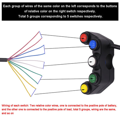 Motorcycle Headlight Auxiliary Light Horn Switches Aluminum Alloy Five-position Faucet Switches with Light, Aluminum Alloy Five-position