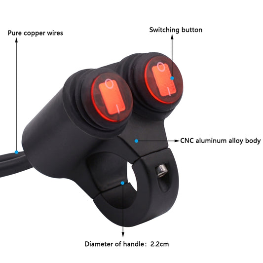 Motorcycle Headlight Auxiliary Light Waterproof Aluminum Alloy Double Flash Switches with Indicator Light, Double Flash