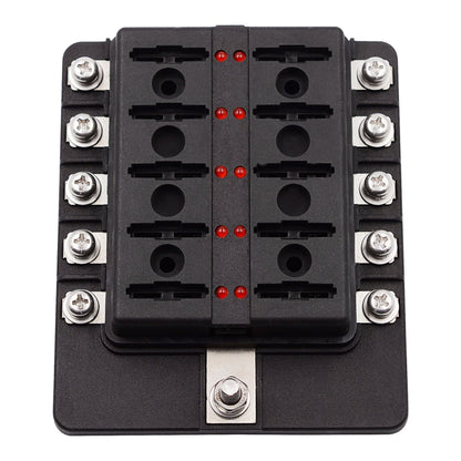 1 in 10 Out Fuse Box Screw Terminal Section Fuse Holder Kits with LED Warning Indicator for Auto Car Truck Boat, 1 in 10 Out (Screw Terminal Section)