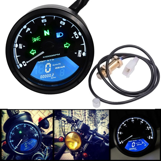 Motorcycle LCD Digital Tachometer Speedometer Odometer Gauge, CS-363