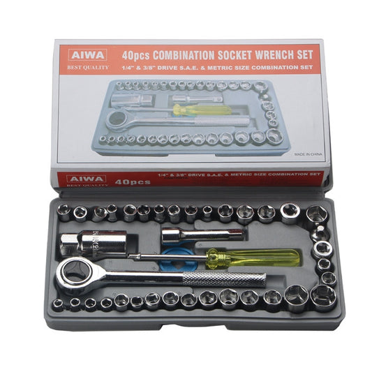 40 PCS Socket Wrench Set Car / Motorcycles Repair Combination Hardware Toolbox, 40 In 1
