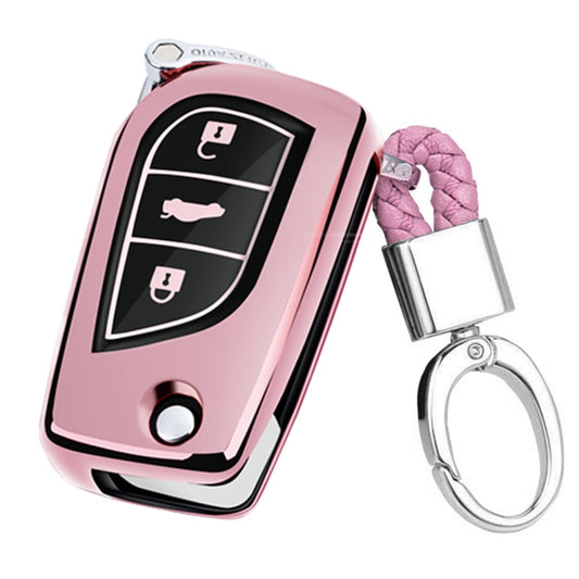 TPU One-piece Electroplating Opening Full Coverage Car Key Case with Key Ring for TOYOTA YARIS L / COROLLA / YARIS L / CAMRY / VIOS / HIGHLANDER, Pink, Blue, Red, Silver