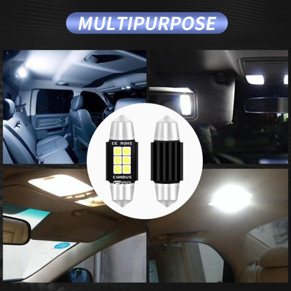 قطعتان 36 مم تيار مستمر 12 فولت - 24 فولت 3 وات 6000 كلفن 660 لومن 6 مصابيح LED SMD-3030 مصباح قراءة السيارة / ضوء لوحة الترخيص، 36 مم (3 وات)
