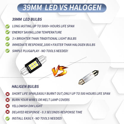 قطعتان 39 مم تيار مستمر 12 فولت - 24 فولت 3 وات 6000 كلفن 660 لومن 6 مصابيح LED SMD-3030 مصباح قراءة السيارة / ضوء لوحة الترخيص، 39 مم (3 وات)