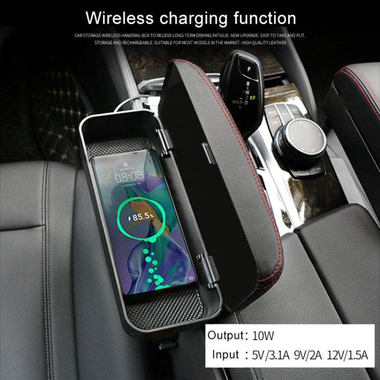 Universal Car Wireless Qi Standard Charger PU Leather Wrapped Armrest Box Cushion Car Armrest Box Mat with Storage Box, 1pc(Black), 1pc(Black Red), 1pc(Black White), 1pc(Grey), 1pc(Beige), 1pc(Brown)